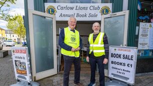 <p>Bob Jeffers(left) and Jack Morley members of the Carlow Lions Club pictured outside the Carlow Lions Club annual book fair in the former Elaine Curtis shop in the Potato Market, Carlow Photo: Michael O'Rourke Photography 2026</p>