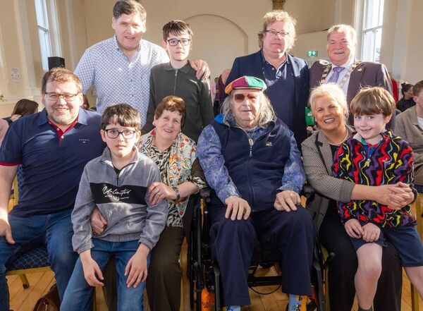 Entertainer Richie Kavanagh, recipient of a Cathaoirleach Award, with his wife Nancy and family at the awards ceremony in Carlow Town Hall. Also pictured are cathaoirleach Ken Murnane and minister of state Jennifer Murnane O'Connor Photos: Michael O'Rourke Photography