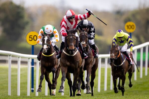 Sean Cleary-Farrell celebrates onboard Kalix Delabarriere after winning The Killashee Hotel Handicap Hurdle