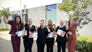 <p>Programme co-ordinator Sara Ashmore-Kehoe, Caitlin OGrady, Katie-Rose Kelly, Jade Dunne, Catherine Hartigan and teacher Danielle Fitzgerald celebrate winning so many awards! </p>
