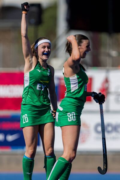 Amy Handcock celebrates scoring for Ireland against Canada in the FIH Hockey World Cup Qualifiers in Santiago, Chile. Photo: INPHO/Frank Uijlenbroek