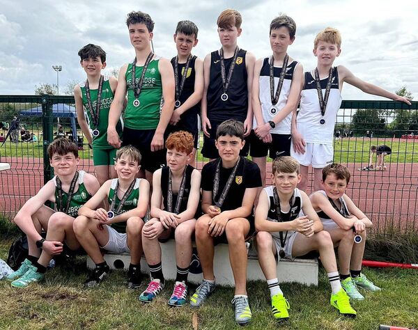 Boys U13 Relay Teams: L to R: Newbridge, Naas, Clane. 	Photo: Naas AC.