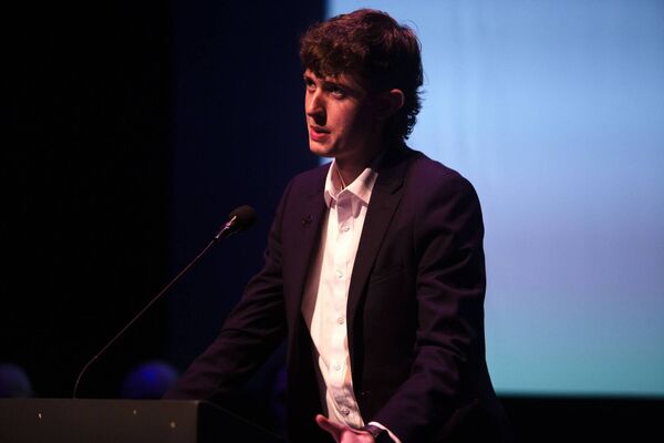 Aaron Doyle reads his winning entry at the Carlow College Literary Awards