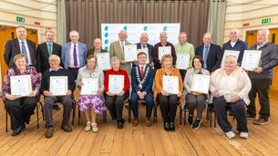 <p>People who received cathaoirleach awards fom cllr Daniel Pender (Cathaoirleach of Muinebheag Municipal District) in McGrath Hall in Bagenalstown. Also shown are cllrs Michael Doran, Willie Quinn and Tommy Kinsella with director of services Padraig O'Gorman Photos: Michael O'Rourke Photography</p>