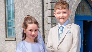 <p>Cousins Clodagh and Jack O'Connor who made their First Holy Communion in St Brigid's Church, Hacketstown</p> <p>Cousins Clodagh and Jack O'Connor who made their First Holy Communion in St Brigid's Church, Hacketstown</p>