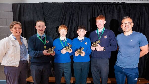 Soccer winners Evan Fitzarachy, Paidi Connolly, Dean Brennan and Mark Kinsella with teachers Tracy Dorgan and Peter Higgins Soccer winners Evan Fitzarachy, Paidi Connolly, Dean Brennan and Mark Kinsella with teachers Tracy Dorgan and Peter Higgins