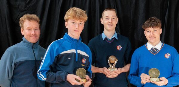Basketball winners Bobby Murphy, Conor Boland and Oisin Wall with teacher, Daniel Ryan Basketball winners Bobby Murphy, Conor Boland and Oisin Wall with teacher, Daniel Ryan