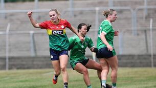 <p>Sara Doyle celebrates scoring Carlow's third goal in the second half against Limerick. Photos: Pat Ahern.</p>