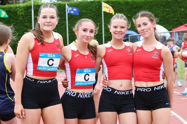 St Leo's record breaking relay team: L to R: Ava Broderick, Emily Kidd, Faye Brennan and Zoe Dunne.