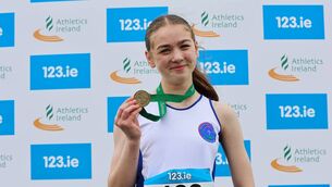 <p>Libby Harris Byrne - wins the minor 75m hurdles.	All Photos: Perri Williams.</p>