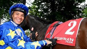 <p>Bunyola Bay and Sean Levey win the Gowran Classic for trainer Richard Hannon Photo: Healy Racing</p>