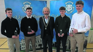 <p class="contextmenu internal_Caption">Past pupils William Owens, Cillian Langton, Ben O’Gorman and Sean Murphy were presented with awards for their excellent results in last year’s leaving cert</p> <p class="contextmenu internal_Caption">Past pupils William Owens, Cillian Langton, Ben O’Gorman and Sean Murphy were presented with awards for their excellent results in last year’s leaving cert</p>