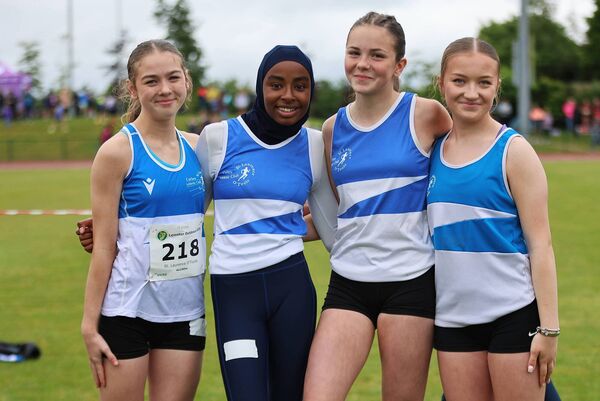 Girls u15 St Laurence O Toole, Gold medal winners (L to R): Libby Harris-Byrne, Fatima Mohammad Ibrahim, Isabella Butler and Anna Dillon.