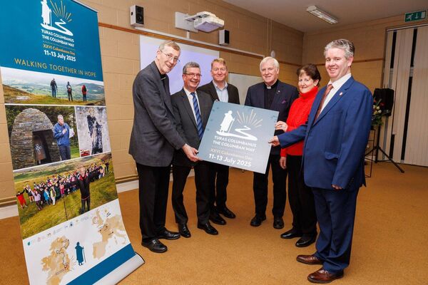 Dermot, right, at the launch of International Columbanus Day 2025 with Bishop Denis Nulty, Michael Walshe from Carlow Tourism, UCC lecturer Dr Damian Bracken, Fr President Carlow College Conn Ó Maoldhomhnaigh and Bridget Fox from Myshall Photo: michaelorourkephotography.ie Dermot, right, at the launch of International Columbanus Day 2025 with Bishop Denis Nulty, Michael Walshe from Carlow Tourism, UCC lecturer Dr Damian Bracken, Fr President Carlow College Conn Ó Maoldhomhnaigh and Bridget Fox from Myshall Photo: michaelorourkephotography.ie