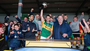 <p>Rathvilly captain Ed Finnegan lifts the Carlow Football League Division 1 trophy with Igor Cardoso from sponsors Carlow Credit Union and John McDonald Carlow GAA Chairman.</p> <p>Rathvilly captain Ed Finnegan lifts the Carlow Football League Division 1 trophy with Igor Cardoso from sponsors Carlow Credit Union and John McDonald Carlow GAA Chairman.</p>