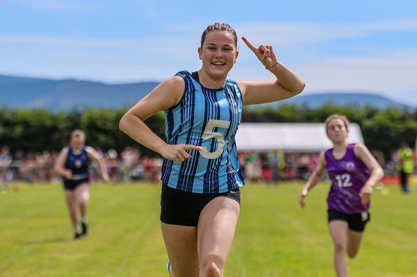 Ava Broderick (Askea) celebrates her 100m win. Ava Broderick (Askea) celebrates her 100m win.