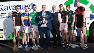 <p>Brian Tracey (Naom Eoin), David English (Ballinkillen), Ger Coady (St Mullins), John McDonald (Chairman Carlow GAA), Wayne Sweeney (JJ Kavanagh and Sons, sponsor), Eanna Holland (Naomh Bríd), Darragh Nolan (Bagenalstown Gaels) and Edward Byrne (Mount Leinster Rangers) Photo: Pat Ahern</p> <p>Brian Tracey (Naom Eoin), David English (Ballinkillen), Ger Coady (St Mullins), John McDonald (Chairman Carlow GAA), Wayne Sweeney (JJ Kavanagh and Sons, sponsor), Eanna Holland (Naomh Bríd), Darragh Nolan (Bagenalstown Gaels) and Edward Byrne (Mount Leinster Rangers) Photo: Pat Ahern</p>