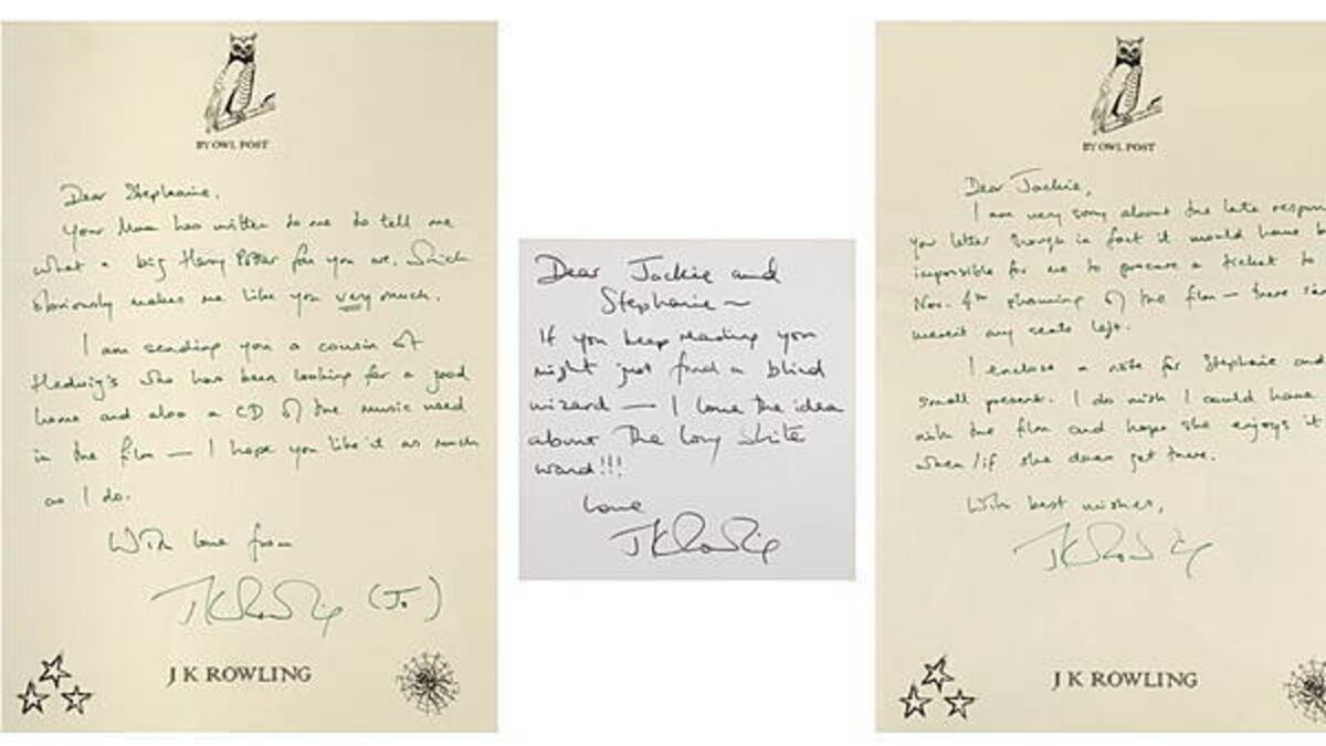 Letters from JK Rowling to terminally ill fan fetch €10,600 at auction