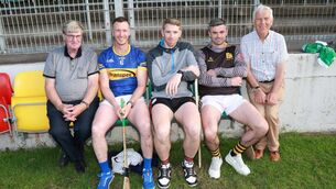 <p>Tommy Murphy and Sean Kehoe flank David English (Ballinkillen), Edward Byrne (Mount Leinster Rangers) and Brian Tracey (Naomh Eoin) at the recent launch of the JJ Kavanagh & Sons Hurling Championships Photo: Pat Ahern</p> <p>Tommy Murphy and Sean Kehoe flank David English (Ballinkillen), Edward Byrne (Mount Leinster Rangers) and Brian Tracey (Naomh Eoin) at the recent launch of the JJ Kavanagh & Sons Hurling Championships Photo: Pat Ahern</p>