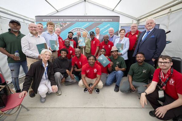 Minister Jennifer Murnane O'Connor launched the Irish Men's Shed Association strategic plan 2026-2030 in Tullow Men's Shed. Also pictured are keynote speakers Frank Morris (chairman, Tullow Men's Shed), Dylan MacDonald (chairman, IMSA), Maurice O'Donnell (operations manager) and Enda Egan (CEO), Catherine Callaghan TD, cllrs John Pender, William Paton and Ben Ward and members of men's sheds