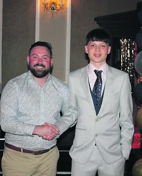 Teacher Jamie Walsh with TY student of the year Anthony Nowak