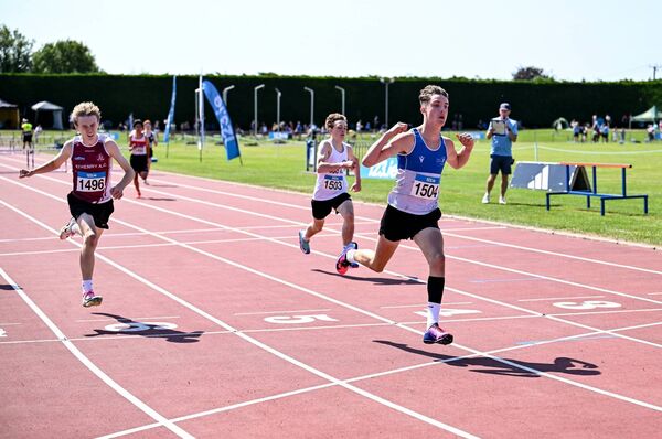 Harry Butcher of St. Laurence. O'Toole A.C. wins the U15 boy's 250m Hurdles during day three of the 123.ie National Championships at Tullamore Harriers Athletics Club in Tullamore, Offaly Photo: Paul Phelan/Sportsfile 
