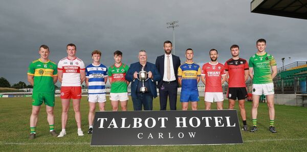 Representatives from the Intermediate Championship teams in Carlow with John McDonald (Carlow GAA Chairman) and Daniel McCarthy (General Manager Talbot Hotel, sponsor) from at the Launch of the Carlow GAA Club Football Championships Photo: Pat Ahern Representatives from the Intermediate Championship teams in Carlow with John McDonald (Carlow GAA Chairman) and Daniel McCarthy (General Manager Talbot Hotel, sponsor) from at the Launch of the Carlow GAA Club Football Championships Photo: Pat Ahern