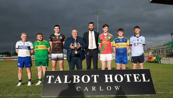 John McDonald (Carlow GAA Chairman) with Daniel McCarthy (General Manager of sponsor, Talbot Hotel) with captains and representatives of Junior ''A Championship clubs Photo: Pat Ahern John McDonald (Carlow GAA Chairman) with Daniel McCarthy (General Manager of sponsor, Talbot Hotel) with captains and representatives of Junior ''A Championship clubs Photo: Pat Ahern