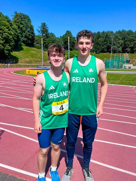 Jack Wickham (left) with Fionn Naughton (Nenagh) representing Ireland in the Pole Vault at the SIABs. Jack Wickham (left) with Fionn Naughton (Nenagh) representing Ireland in the Pole Vault at the SIABs.