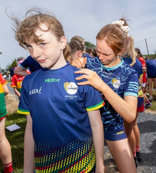Aoife Carroll signs a jersey for Anna Gardiner at the recent open training session held by the Carlow ladies football team Photo: Michael O'Rourke Photography Aoife Carroll signs a jersey for Anna Gardiner at the recent open training session held by the Carlow ladies football team Photo: Michael O'Rourke Photography