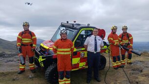 <p>Acting chief fire officer Ben Woodhouse (centre) and crew members from Bagenalstown Fire Station, Carlow with new technology designed to tackle wildifres</p> <p>Acting chief fire officer Ben Woodhouse (centre) and crew members from Bagenalstown Fire Station, Carlow with new technology designed to tackle wildifres</p>