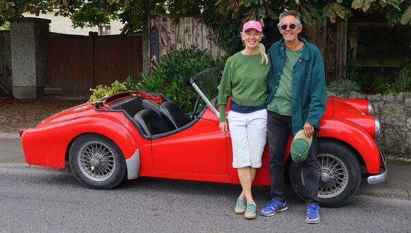 Pam and Tom Butler with their son, Jaspar's, refurbished Triumph TL3 1956 Pam and Tom Butler with their son, Jaspar's, refurbished Triumph TL3 1956