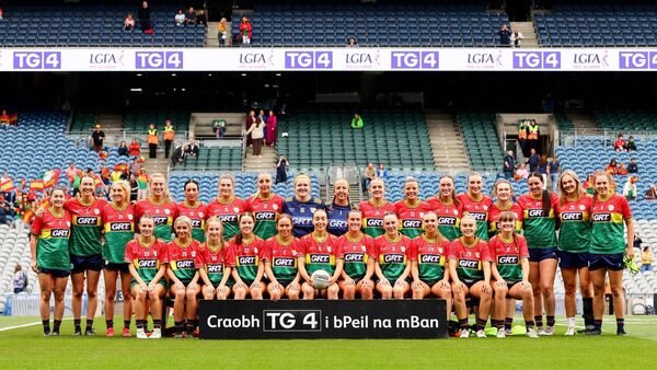 The Carlow team for the 2026 TG4 All-Ireland Ladies Junior Football Championship Final against Antrim in Croke Park. Photos: INPHO/Grace Halton