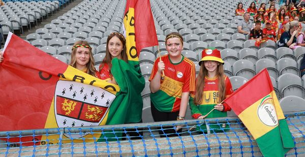 Carrying the flags in the Cusack Stand were Zoe Lawler, Paige Dwyer, Katie O'Neill and Joya Murray. Carrying the flags in the Cusack Stand were Zoe Lawler, Paige Dwyer, Katie O'Neill and Joya Murray.