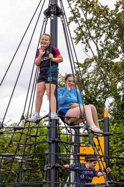 Natalie and Nadia Jordan check out the climbing frame Natalie and Nadia Jordan check out the climbing frame