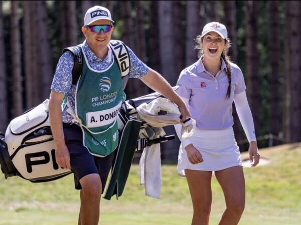 Aine Donegan and caddie Harry Ewing. Aine Donegan and caddie Harry Ewing.
