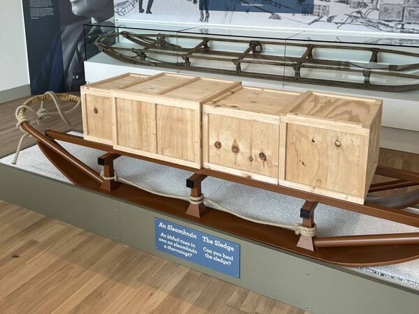 One of the interactive exhibits is a weighted model of a sled that you can pull