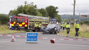 <p>Two car crash near Milford Cross Co. Carlow on 9 August 2014. Photo: Thomas Nolan</p> <p>Two car crash near Milford Cross Co. Carlow on 9 August 2014. Photo: Thomas Nolan</p>