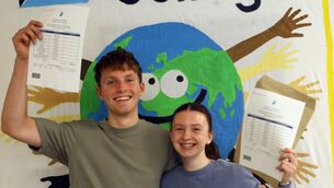 <p>Twins Mikey and Katie Geraghty Glynn from Ballinabranna were delighted with their results at Tyndall College</p> <p>Twins Mikey and Katie Geraghty Glynn from Ballinabranna were delighted with their results at Tyndall College</p>