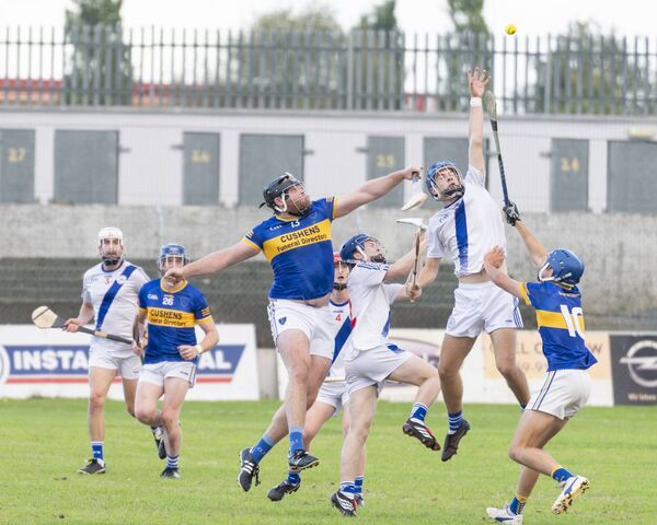An aerial battle between Ballinakillen and Carlow Town during the JJ Kavanagh & Sons Co. Junior hurling semi-final clash. Photos: Aisling Hyland An aerial battle between Ballinakillen and Carlow Town during the JJ Kavanagh & Sons Co. Junior hurling semi-final clash. Photos: Aisling Hyland
