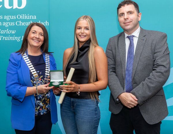 Sophie Maher from Borris College receives her Student of year award from cllr Andrea Dalton at the awards ceremony in the Woodford Dolmen Hotel. Also shown is principal Pat Coffey Sophie Maher from Borris College receives her Student of year award from cllr Andrea Dalton at the awards ceremony in the Woodford Dolmen Hotel. Also shown is principal Pat Coffey