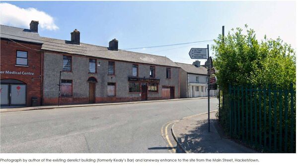 The derelict Kealy's Bar on Main Street, Hacketstown which will be redeveloped into social and affordable housing Image: Ailtirí Architects