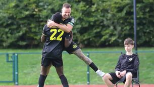 <p>CK United's Emmet Nugent celebrates opening the scoring for his side with teammate Raveli Kilonda during the FAI National League clash with Villa FC at the SETU Sports Campus in Carlow. Photos: Noel Browne</p> <p>CK United's Emmet Nugent celebrates opening the scoring for his side with teammate Raveli Kilonda during the FAI National League clash with Villa FC at the SETU Sports Campus in Carlow. Photos: Noel Browne</p>