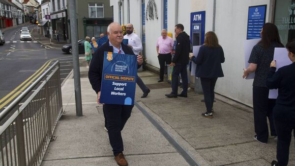 Staff members of Tullow Credit Union during their strike action. Picture: FSU