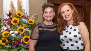 <p>Louise Moran (right), founder of Autism Heroes, and variety show organiser Tricia Miller at the Autism Heroes concert in the Seven Oaks Hotel in Carlow Photos: Michael O'Rourke Photography</p>
