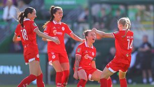 <p>Aoife Kelly, left, joins in the celebrations aftter Maeve Wollmer (14) had scored Shelbourne's third goal in the 3-1 win over Athlone Town in the Club Orange Womens FAI Cup Final at the Tallaght Stadium Photo: ©INPHO/Tom O'Hanlon</p> <p>Aoife Kelly, left, joins in the celebrations aftter Maeve Wollmer (14) had scored Shelbourne's third goal in the 3-1 win over Athlone Town in the Club Orange Womens FAI Cup Final at the Tallaght Stadium Photo: ©INPHO/Tom O'Hanlon</p>