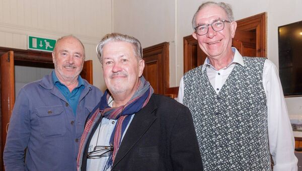 Travel writer Brendan Harding, centre, and optometrist Bernard Jennings, right, with Jim Tunney