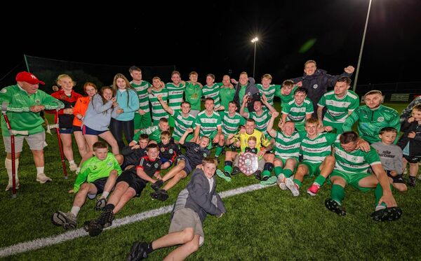 The New Oak team and supporters celebrate after defeating Burrin Celtic in the KCLR Shield final at St Patricks Boys FC. Photos: Michael O'Rourke. The New Oak team and supporters celebrate after defeating Burrin Celtic in the KCLR Shield final at St Patricks Boys FC. Photos: Michael O'Rourke.