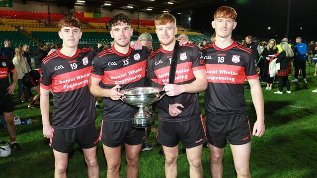 Chris Nolan, with his brothers Kyle, Jon and Jamie, with the Willie O'Connor Cup. Photo: Pat Ahern <p>Chris Nolan, with his brothers Kyle, Jon and Jamie, with the Willie O'Connor Cup. Photo: Pat Ahern</p>