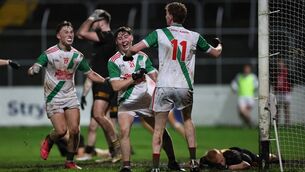 <p>Palatine's Peter Lynch, Luke Byrne and Oran O'Boyle celebrate Palatine's late goal against Leighlinbridge. Photo: Pat Ahern</p> <p>Palatine's Peter Lynch, Luke Byrne and Oran O'Boyle celebrate Palatine's late goal against Leighlinbridge. Photo: Pat Ahern</p>